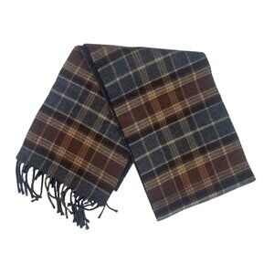 Chaps Plaid Scarf Mens Fringe Edge Brown Gray Italy Warm Winter Soft